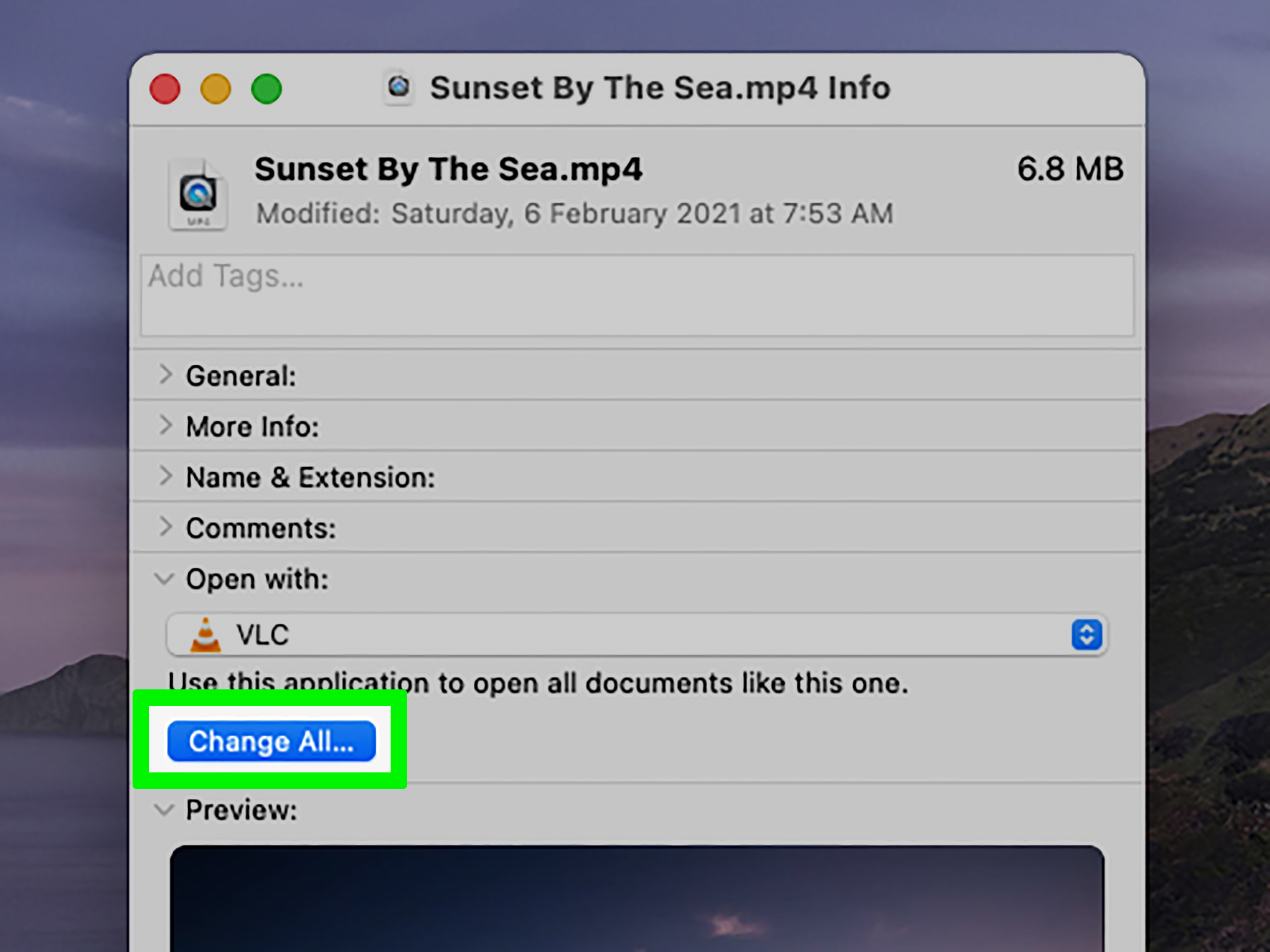 setup default application in mac for mp4 player